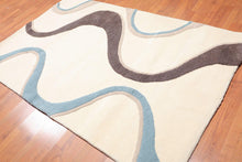 5' x 8' Handmade Modern 100% Wool High Low Pile Area rug Ivory - Oriental Rug Of Houston