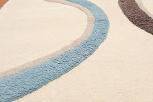5' x 8' Handmade Modern 100% Wool High Low Pile Area rug Ivory