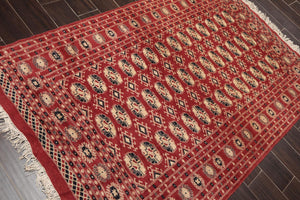 4'2"x6'4" Hand Knotted Wool Bokhaara Traditional 250 KPSI Oriental Area Rug Rust