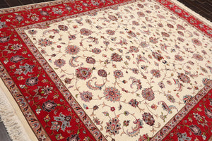 8'2''x 10'4" Hand Knotted 100% Wool 16/18 Pakpersian 300 KPSI Area Rug Ivory Red - Oriental Rug Of Houston