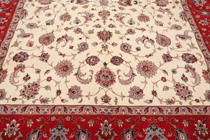 8'2''x 10'4" Hand Knotted 100% Wool 16/18 Pakpersian 300 KPSI Area Rug Ivory Red - Oriental Rug Of Houston