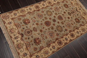 3’ x 5’1" Hand Knotted Wool Traditional Indo Kashan Oriental Area Rug Mint, Tan - Oriental Rug Of Houston