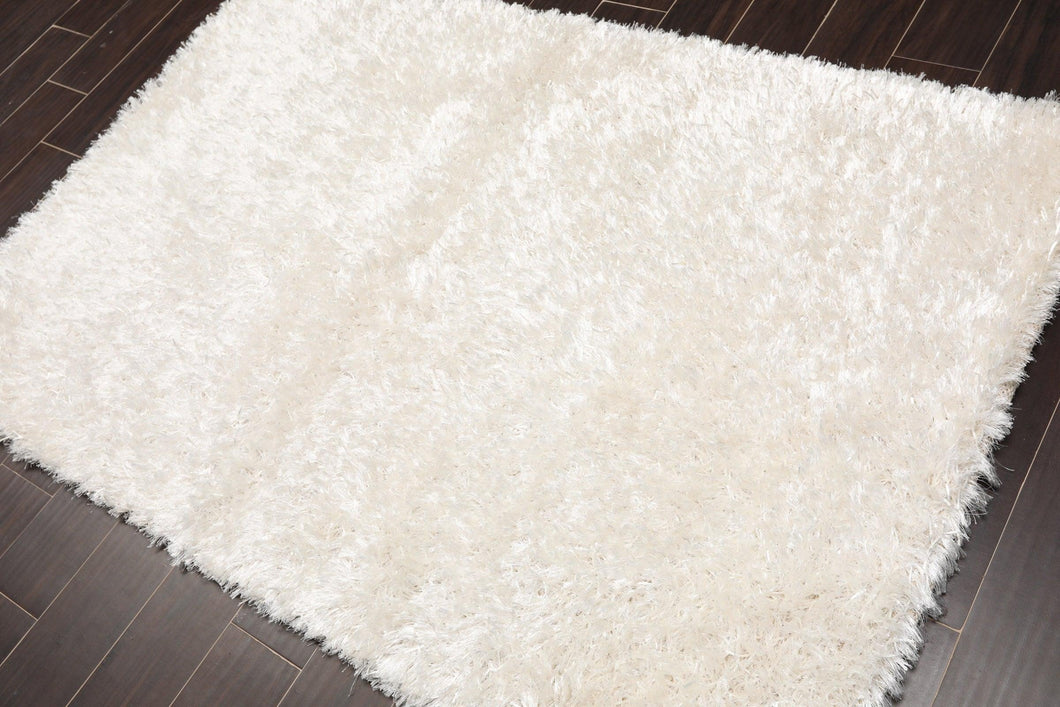 Multi Size White Color Hand Made Polyester Shag Modern & Contemporary Oriental Area Rug - Oriental Rug Of Houston