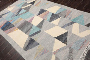 5' x 8' Indoor Outdoor Hand Woven 100% Recycled PET Yarn Modern Kilim Area Rug Gray - Oriental Rug Of Houston