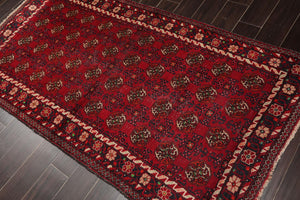 3'10''x7'3" Runner Hand Knotted Wool Hamadaan Traditional Oriental Area Rug Red - Oriental Rug Of Houston