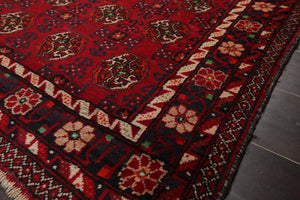 3'10''x7'3" Runner Hand Knotted Wool Hamadaan Traditional Oriental Area Rug Red - Oriental Rug Of Houston