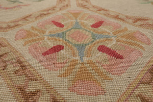 12'5"x21'11" Palace Beige Hand Knotted Flat Weave 100% Wool French Aubusson Traditional Oriental Area Rug