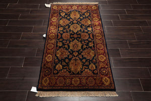 3’ x 5’3" Hand Knotted Wool Agra Traditional Oriental Area Rug Black, Burgundy
