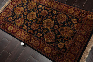 3’ x 5’3" Hand Knotted Wool Agra Traditional Oriental Area Rug Black, Burgundy