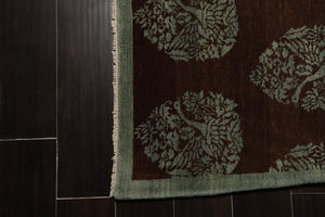 10x14 Brown, Aqua Hand Knotted Tibetan 100% Wool Michaelian & Kohlberg Transitional Oriental Area Rug