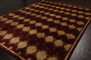 9x12 Burgundy, Beige Hand Knotted Savonnerie 100% Wool Traditional Oriental Area Rug