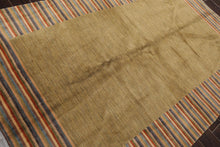 5'2'' x 8'2'' Hand Knotted Tibetan 100% Wool Stripes Oriental Area Rug Green - Oriental Rug Of Houston