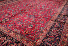 11'2''x16'7'' Palace Burgundy, Midnight Blue Hand Knotted 100% Wool Mashad Traditional 200 KPSI Oriental Area Rug