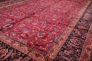 11'2''x16'7'' Palace Burgundy, Midnight Blue Hand Knotted 100% Wool Mashad Traditional 200 KPSI Oriental Area Rug