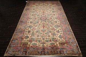 10'x18' Palace Ivory, Rose Hand Knotted 100% Wool Kerman Traditional Oriental Area Rug