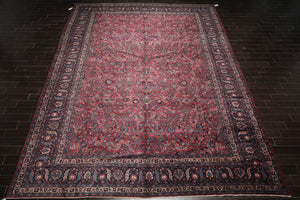 12' 4''x16' 7'' Palace Burgundy, Midnight Blue Hand Knotted 100% Wool Mashad Traditional Oriental Area Rug
