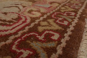 9x12 Brown, Beig Hand Knotted Oushak Wool and Silk Turkish Oushak Arts & Crafts Oriental Area Rug