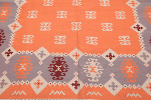 6'6'' x 10' Peach Hand Woven Rare Romanian Kilim Wool Southwestern Oriental Area Rug - Oriental Rug Of Houston