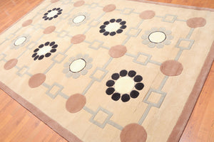 6'8"x9'11" Beige Ivory Black, Grey, Brown Color Hand Tufted Pile Area Rug 100% Wool Modern & Contemporary Oriental Rug