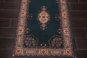 2'6''x 8' Runner Hand Knotted 100% Wool Rare Romanian Kermann Area Rug Turquoise - Oriental Rug Of Houston