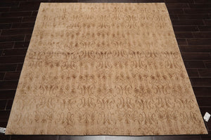 8'x8'5'' Square Beige, Gold Hand Knotted Tibetan Wool and Silk Transitional Oriental Area Rug
