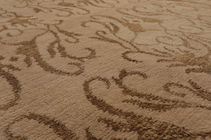 8'x8'5'' Square Beige, Gold Hand Knotted Tibetan Wool and Silk Transitional Oriental Area Rug