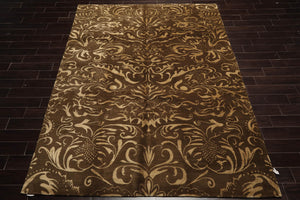 8x10 Olive, Gold Hand Knotted Tibetan Wool and Silk Transitional Oriental Area Rug