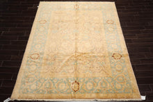 8x10 Taupe, Aqua Hand Knotted 100% Wool Peshawar Traditional Oriental Area Rug