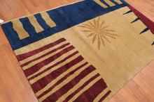 5'7" x 8'2" Hand Knotted Modern Abstract Wool Tibetan Area Rug Tan - Oriental Rug Of Houston