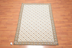 5' x 8' Hand Woven Floral Flatweave Wool French Needlepoint Area Rug Beige - Oriental Rug Of Houston