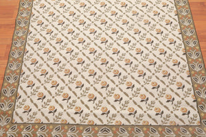 5' x 8' Hand Woven Floral Flatweave Wool French Needlepoint Area Rug Beige - Oriental Rug Of Houston