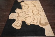 10x14 Beige, Black Hand Knotted Tibetan Wool and Silk Michaelian & Kohlberg Modern & Contemporary Oriental Area Rug