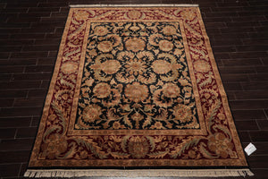 8x10 Black, Burgundy Hand Knotted 100% Wool Agra Traditional Oriental Area Rug