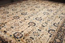 13'3"x16'9" Palace Ivory, Midnight Blue Hand Knotted 100% Wool Mahal Traditional Oriental Area Rug