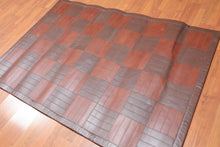 4'4"x6'3" Tone on Tone Brown Color Hand Woven Flatweave Area Rug  100%Leather  Traditional Oriental Rug