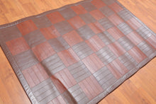 4'4" x 6'3" Hand Woven Rare Ultra Hip Designer Leather Flatweave Area rug Brown