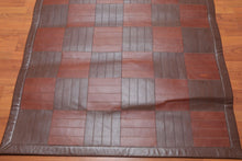4'4" x 6'3" Hand Woven Rare Ultra Hip Designer Leather Flatweave Area rug Brown - Oriental Rug Of Houston
