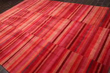 8'2'' x 11'6'' Hand Knotted Tibetan Wool Stripes Modern Oriental Area Rug Red - Oriental Rug Of Houston