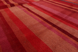 8'2'' x 11'6'' Hand Knotted Tibetan Wool Stripes Modern Oriental Area Rug Red