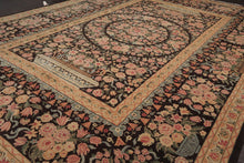 11' 6''x17' 10" Chocolate Tan Aqua Color Hand Knotted Aubusson Savonnerie 100% Wool Traditional Oriental Rug