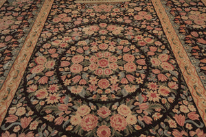 Multi Size Chocolate, Tan Hand Knotted Aubusson Savonnerie 100% Wool Traditional Oriental Area Rug