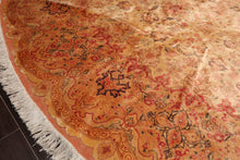 9'9''x9'9'' Round Tan, Peach Hand Knotted Wool and Silk Tabriz Traditional Oriental Area Rug