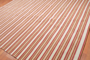9'2" x 11'8" Contemporary Stripes Designer Cotton Flatweave Area Rug Beige - Oriental Rug Of Houston