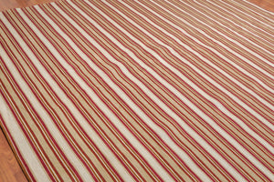 9'2" x 11'8" Contemporary Stripes Designer Cotton Flatweave Area Rug Beige - Oriental Rug Of Houston