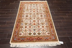 4' x 6' Hand Knotted 100% Wool Kashan Traditional Oriental Area Rug Cream - Oriental Rug Of Houston