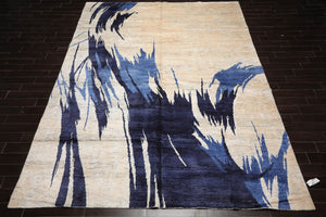 10x14 Beige, Ivory Hand Knotted Tibetan Bamboo Silk Tibetan Modern & Contemporary Oriental Area Rug
