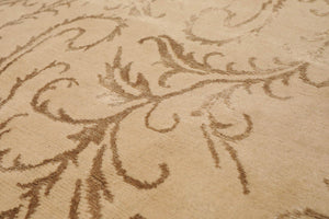6' x 8'8'' Hand Knotted Tibetan Wool and Silk Botanical Area Rug Beige