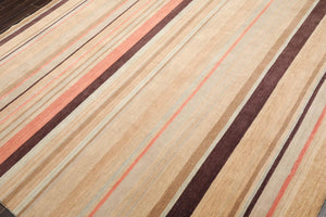 8' x 10' Handmade Tibetan Wool Designer Stripes Modern Oriental Area Rug Beige