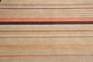 8' x 10' Handmade Tibetan Wool Designer Stripes Modern Oriental Area Rug Beige - Oriental Rug Of Houston