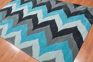 5'x8' Grey Charcoal Aqua Color Hand Tufted Pile Area Rug Polyster Contemporary & Modern Oriental Rug